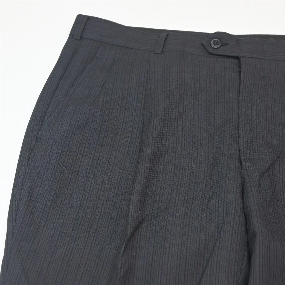 Vtg USA Made Double Breasted 46S 36x29 Gray Striped Wool Mens Jacket Pants Suit